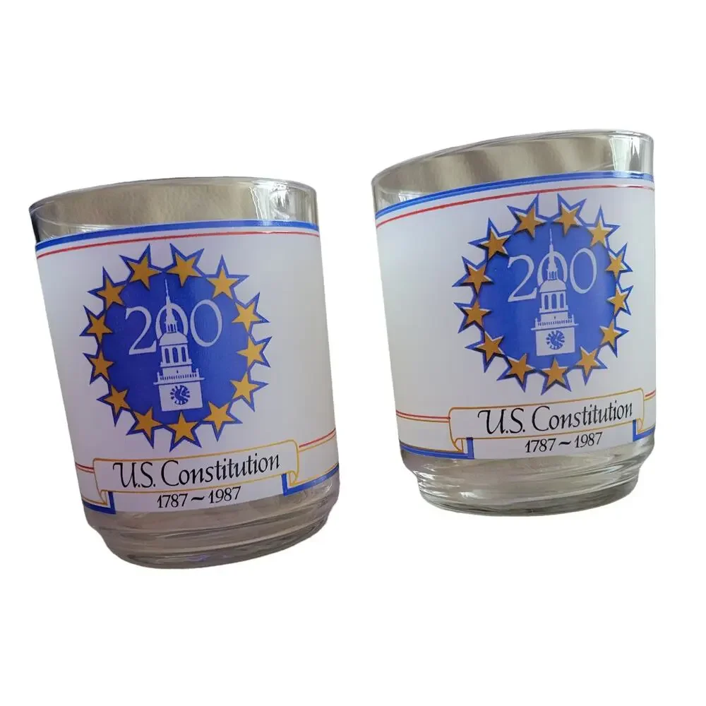 Vintage US Constitution 200th Anniversary We the People Frosted Glasses set of 2